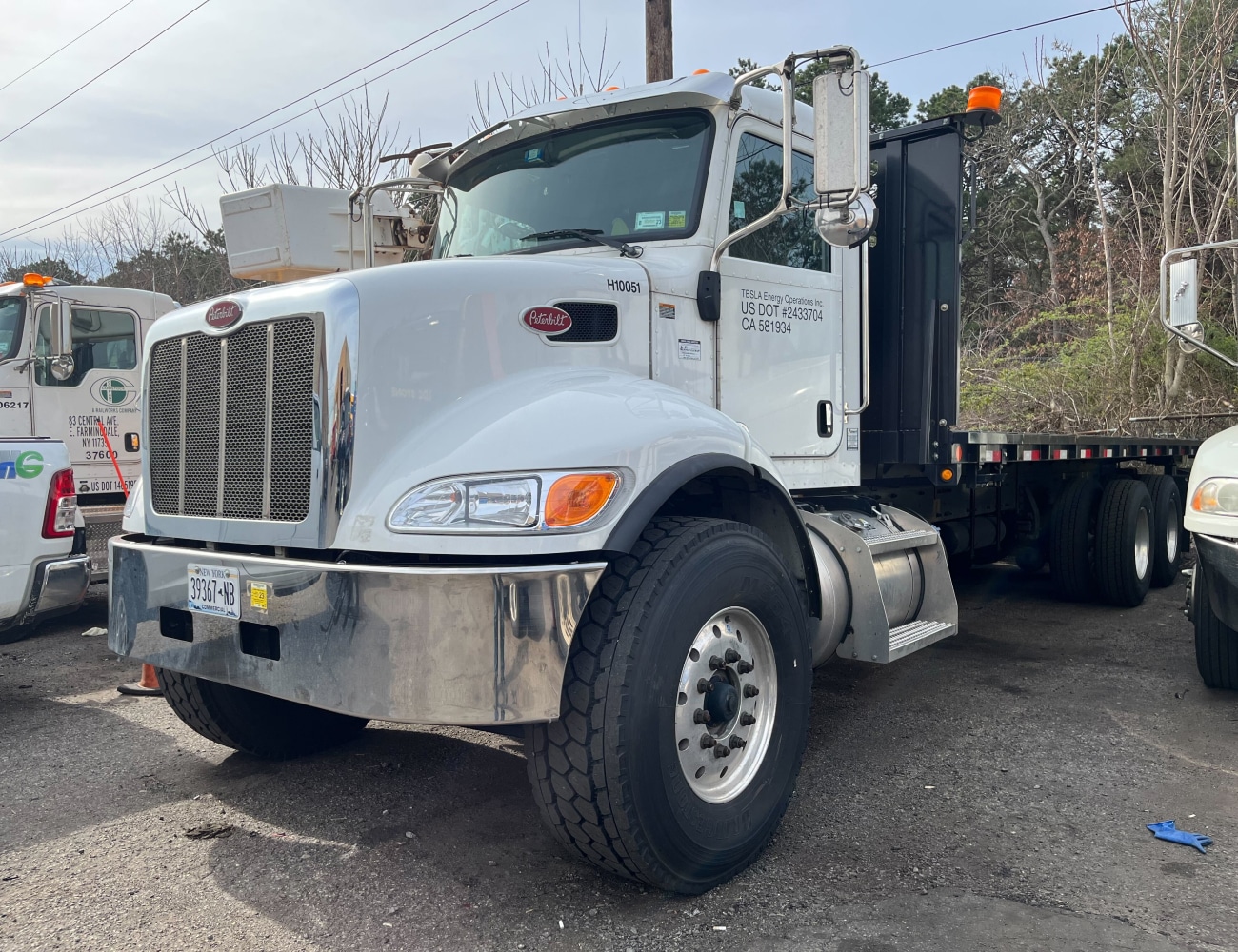 Flatbed semi-truck parked